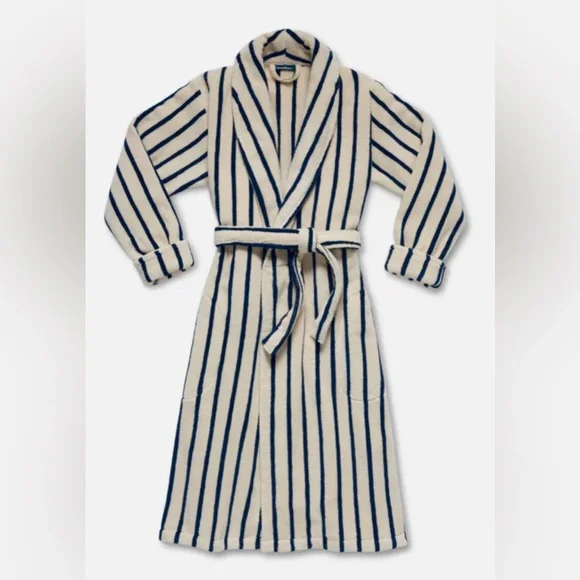 Brooklinen Super-Plush Robe Striped Abyss Unisex - Picture 2 of 5